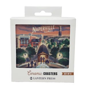 Naperville Coasters Retro Style. Photo of the coasters pack.