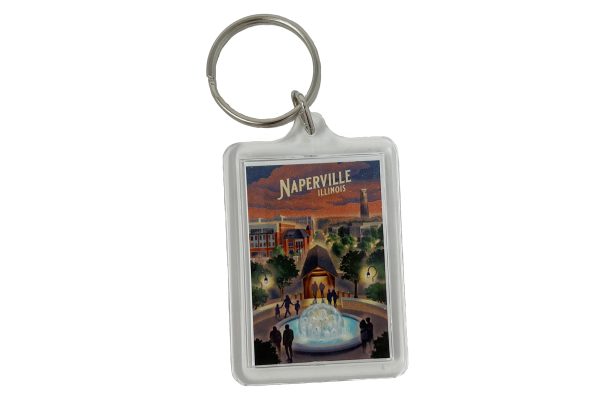 Naperville Keychain Retro Style. Photo of the keychain.