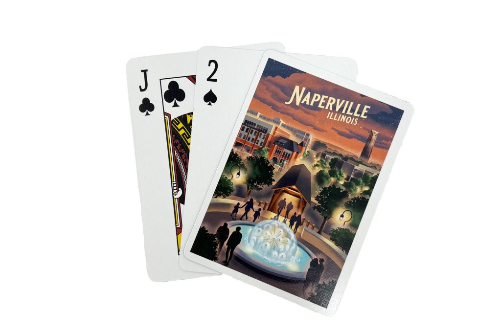 Naperville Playing Cards Retro Style. Photo of the cards and card back.