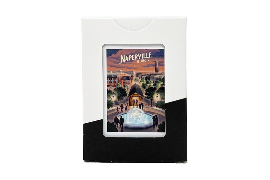 Naperville Playing Cards Deck Retro Style. Photo of the packaged deck.
