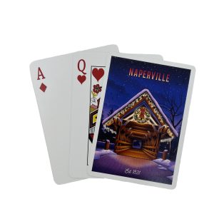 Naperville Playing Cards Christmas style. Photo of the cards and card back.